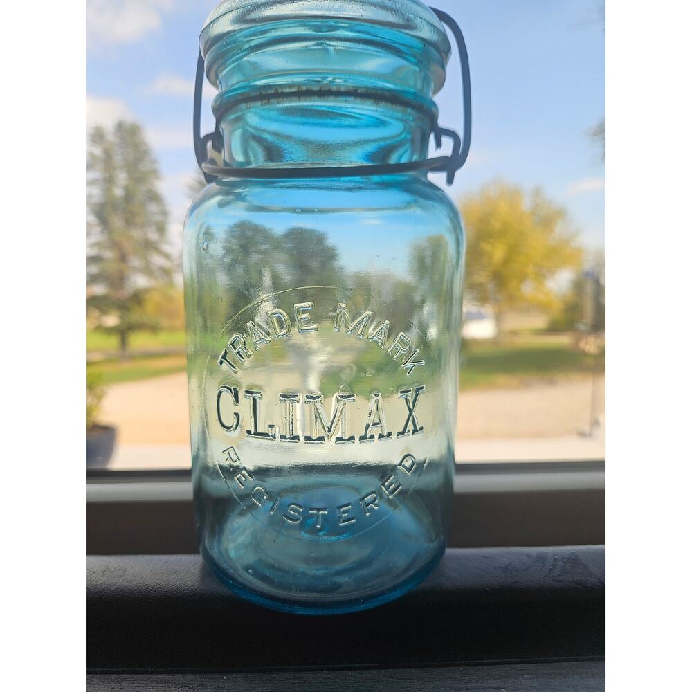 Vintage Climax Canning Jar, Aqua - Quart